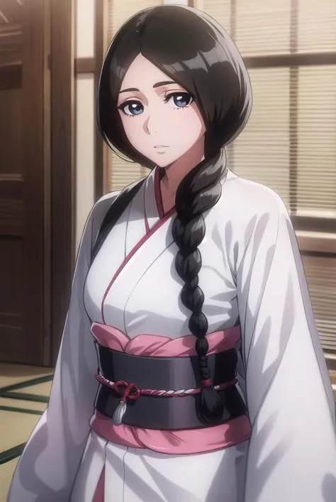 unohana, <lora:unohana-lora-nochekaiser:1>,
unohana, long hair, black hair, braid, single braid, (black eyes:1.5),
BREAK japanese clothes, kimono, single braid,
BREAK looking at viewer, full body,
BREAK indoors,
BREAK <lyco:GoodHands-beta2:1>, (masterpiece:1.2), best quality, high resolution, unity 8k wallpaper, (illustration:0.8), (beautiful detailed eyes:1.6), extremely detailed face, perfect lighting, extremely detailed CG, (perfect hands, perfect anatomy),
