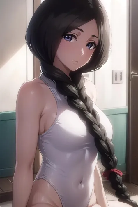 Perfect, masterpiece, (best quality, highres:1.2), 1girl, beautiful detailed eyes, beautiful detailed lips, extremely detailed eyes and face, long eyelashes, medium:oil painting, vivid colors, HDR, studio lighting, ultra-fine painting, sharp focus, physically-based rendering, extreme detail description, portraits, curvy body, big breasts, perfect shape, facing viewer, sweaty, gorgeous, arms up, sleeveless turtleneck, straddling, smiling, ((arm warmer))