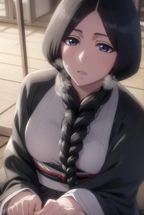 unohana, <lora:unohana-lora-nochekaiser:1>,
unohana, long hair, black hair, braid, single braid, (black eyes:1.5),
BREAK japanese clothes, kimono, single braid,
BREAK looking at viewer, full body,
BREAK indoors,
BREAK <lyco:GoodHands-beta2:1>, (masterpiece:1.2), best quality, high resolution, unity 8k wallpaper, (illustration:0.8), (beautiful detailed eyes:1.6), extremely detailed face, perfect lighting, extremely detailed CG, (perfect hands, perfect anatomy),
