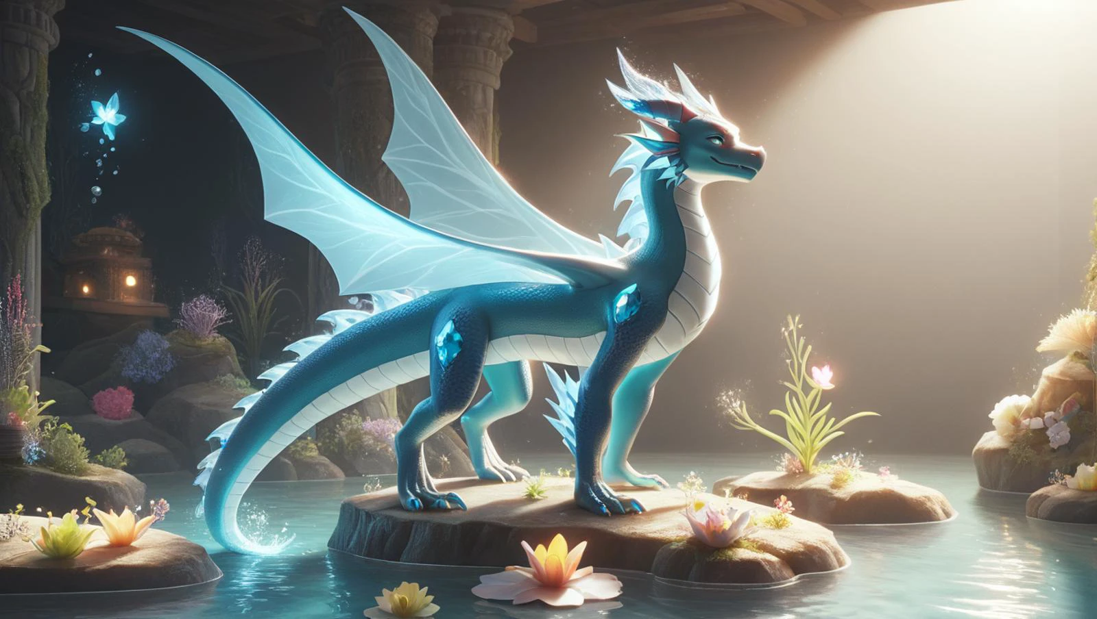 (the beauty and power of water:1.3). (water elemental:1.5), (underwater realms:1.1),cinematic lighting, score_5_up, score_6_up, score_7_up, score_8_up, blue crystals,
rim lighting, Masterpiece, colors, trending on artstation, Vivid colors, highly detailed, best quality, 8k eye details, (water magic:1.3), epic realistic, (glowing magic stones) , (complex background), ((backlighting)), ((FANTASY)), ((MAGIC)),(flowers), lake <lora:ral-dreamguardian:1> ral-dreamguardian, dream guardian water, (blue water dragon:1.5) <lora:StS_detail_slider_v1:2> <lora:Fairy_Style_SDXL:1> ais-fairy