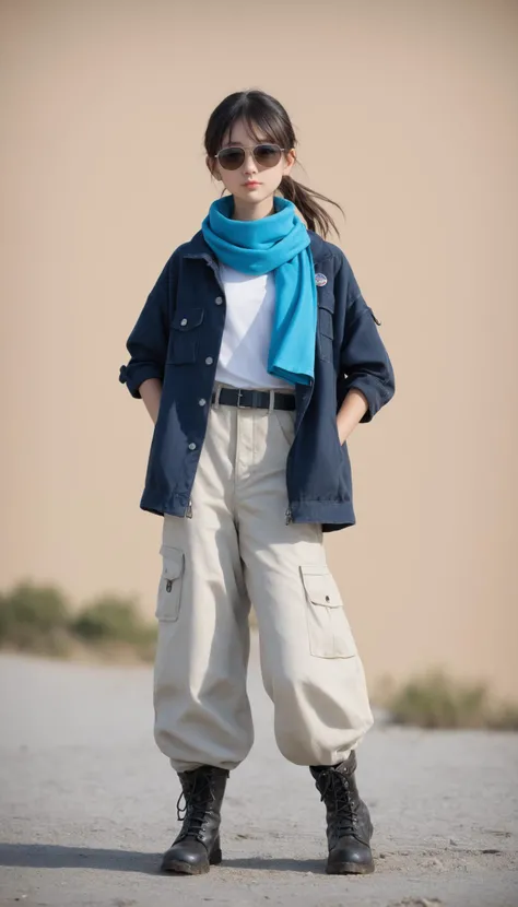 score_9,score_8_up,score_7_up,score_6_up, source_photo, solo, beautiful, young short girl holding a metal detector, wearing long old oversized utility jacket, rolled up cuffs, camelback, wide duty belt, single magazine pouch on belt, mechanics gloves, head covering scarf, head covering, turtleneck, heavy duty sunglasses, old baggy cargo pants, tanker boots, pants tucked into boots, holding a water bottle, wearing satchel on shoulder, baggy clothes, techwear, abandoned megastructure architectural background, dirty, dist in the air, sand dunes, hard light, 2-point perspective, dynamic lighting effects, Unreal engine 5, hyper detail texture with reflection, HDRI