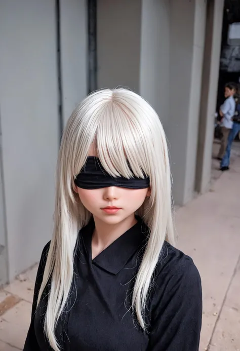 <lora:Hyper-SDXL-8steps-lora:1> zPDXLrl, score_9, score_8_up, score_7_up, score_realistic, best quality, intricate details, perfect anatomy, realistic, hyperrealistic, photo, professional lighting, ultra highres, extremely detailed, detailed eyes BREAK
1girl, clothed, expressionless, upper body, 2b \(nier:automata\), (nier \(series\):0.8), white hair, (covered eyes:1.2), black dress,
outdoors, city, tokyo, japan,
<lora:anime_lovedoll_XL(pony)v11:0.7>