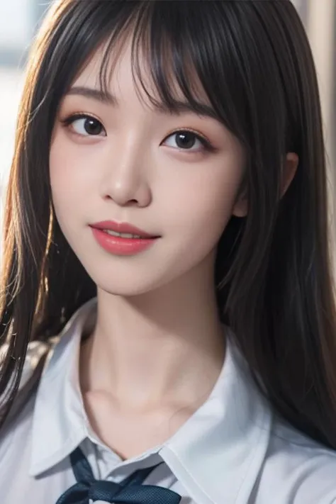 ltra-detailed,highly detailed,best quality,masterpiece,illustration,realistic,photorealistic,
qingqingzi,1girl, upper body,looking at viewer, smile, portrait, close-up,
school uniform, long hair, parted bangs,
<lora:qingqingzi_v1_03:0.7>
