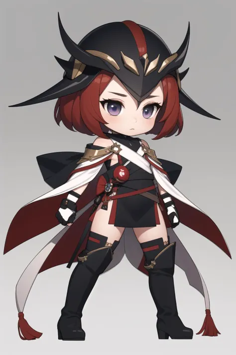 simple background
white background
masterpiece, best quality, chibi, 1girl, <lora:ark_q_V1:0.4>, (full body),
female,thigh_boots,kabuto,