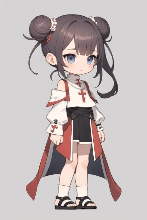 masterpiece, best quality, chibi, 1girl, <lora:ark_q_V1:0.4>, (full body), simple background
short side ponytail,double bun,priest,