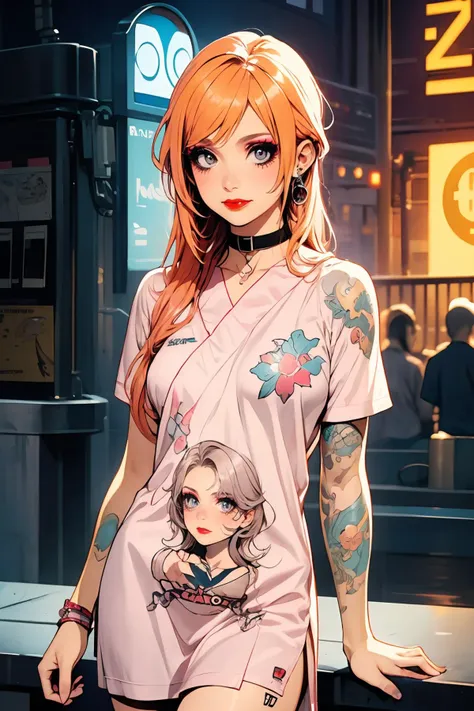 8k high quality detailed,highres,anime,comic,detailed image,
(an illustration of a age girl posing,(an illustration of girl,teengirl)),(magazine_illustration),
(1girl,asian_female,orange hair, long hair, swept bangs, pink eyes, muscular female, medium breasts,(Wistful Smile):0.85),(, m3t0,makeup,eyeshadow,red lipstick,tattoo),detailed_face,
((the pose):0.8),
((, hospital gown,v-collar):0.85),(,realistic clothing texture,realistic_skin_texture),<lora:meto-uka:0.5>,<lora:HospitalGownAV1:0.6>,<lora:more_details:0.2>