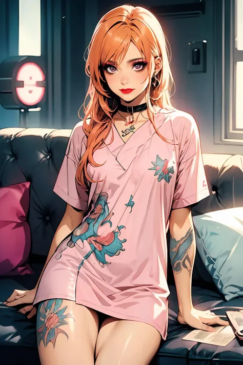 8k high quality detailed,highres,anime,comic,detailed image,
(an illustration of a teenage girl posing,(an illustration of girl,teenage girl)),(magazine_illustration),
(1girl,asian_female,orange hair, long hair, swept bangs, pink eyes, muscular female, medium breasts,(Wistful Smile):0.85),(, m3t0,makeup,eyeshadow,red lipstick,tattoo),detailed_face,
((lying on back, parallel to the camera):0.8),
((, hospital gown,v-collar):0.85),(,realistic clothing texture,realistic_skin_texture),<lora:meto-uka:0.5>,<lora:HospitalGownAV1:0.6>,<lora:more_details:0.2>