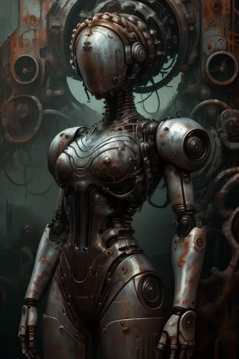 horror style <lora:OxideTech:1>,oxidetech,rusty steel,<lora:Concept_-_Hella-sthetic_v2:0.7>,post-apocalypse,ruins,abandoned city background,<lora:Bliznyashki:1>,robot,braided hair,jacket,(metal skin:1.3),moscow,<lora:EvilM:0.7>,creature,ancient,dark,evil,, intricate, elegant, highly detailed, symmetry, magical atmosphere, sharp focus, majestic, very coherent, radiant, advanced, cinematic, artistic, fine detail, winning, beautiful, stunning, dramatic light, designed, rich deep colors, perfect professional background, ambient, tailored set composition . dark, eerie, gothic, macabre