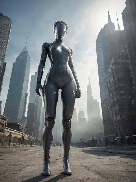 (full shot body:1.4) photo of android woman on the moon, masterpiece, (photorealistic:1.4), best quality, beautiful lighting , braided hairstyle, ray tracing, space background, ( very detailed background, detailed complex busy background : 0.8 ) , earth on the background, sharp focus, volumetric fog, 8k uhd, dslr, high quality, film grain, photorealism, lomography , at ( A sprawling metropolis in a future dystopia ), view from below , translucency , (HDR:1.2),<lora:bliznyashkiTheTwins_v1:1> Mar