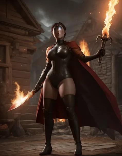 <lora:bliznyashkiTheTwins_v1:1> High detail RAW color (Photo:1.3) of (beautiful young Nordic vampire with dark hair and seductive look), ((Serana from Skyrim)), detailed skin texture, pale skin, supple skin pores, iris, vibrant red eyes, (detailed face), standing in front of wooden building, (royal vampire), shallow depth of field, soft diffused lighting, Canon EOS R3, f/1.8, FE 40mm lens, (soft focus:1.2), (highly detailed professional photograph:1.2), HDR, UHD, 4k, (fire sword), (burning town), (full body), (full growth), (dark magic), (dark fantasy), duel versus Dovahkiin from Skyrim