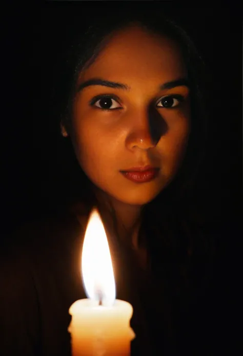 {Top quality}, {{Masterpiece}}, {Superbly delicate and beautiful}, Outstanding light and shadow, Highly detailed wallpaper, Night, Firelight, One girl, Frowning, Messy hair, Realistic skin texture, ,Rainforest, Tight waist, Freckles,