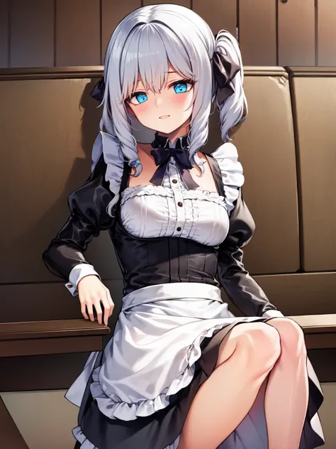 masterpiece, best quality, 1girl, <lora:tam2-000001:1>, silver hair, blue eyes, maid,