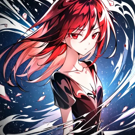<lora:Cinnabar-LoRA:1> (cinnabar:1.3), 1girl, elegant, tuxedo, (silver mercury_\(element\):1.3) flying around, solo, <lora:GenshinSplash-V3:0.7>, splash screen, swirling background, dynamic scene, (portrait, bare_shoulders, collarbone :1.3), front view