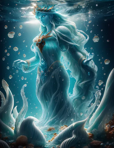 masterpiece illustration, detailed, hires, octane rendering,DonMC4ndyL4nd  glaukos, Sea deity from Greek mythology, mortal turned into an immortal,  prophetic powers, association with the sea, depicted as a wise and benevolent, guardian of sailors, repressive,serenity,unthinkable,submerged world <lora:DonMC4ndyL4nd:1>