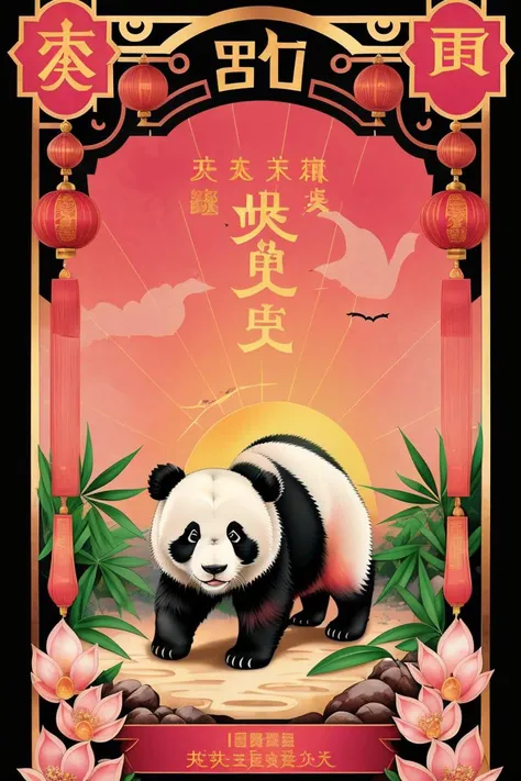 chinese card with (panda in the jungle:1.1), horror, bloody, with chinese characters on it, action shot, burlesque, art_nouveau, asa_no_ha_\(pattern\), bats, branch, egasumi, fine_art_parody, realistic, flower, japanese_clothes, kanji, kimono, lotus, mount_fuji, nihonga, painting_\(medium\), paper_lantern, photo_\(medium\), pink_flower, rising_sun, blood on ground, sun, traditional_media, watercolor_\(medium\),  <hypernet:vintageChinese_chinprop:0.8>, detailed face, detailed hands, colorgraded, <lora:lomodiffusionLora300_lomodiffusionLora300:0.2>,  <lora:Jordan_2:0.6>, <lora:cheeseDaddysLandscapes_35:0.45>, full resolution, 600dpi, 1200dpi, <lora:LuisapDopeStyleLORAV2_v2:0.2>, Muchi, (tarot card:0.5)