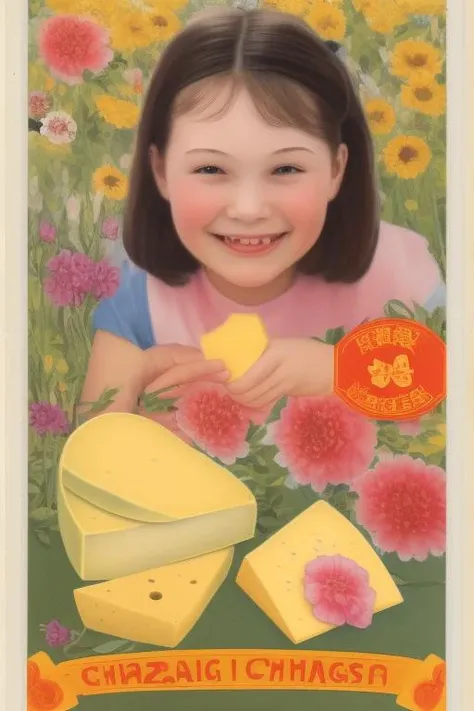 cheese packaging with a young girl and flowers <hypernet:chinprop:1>