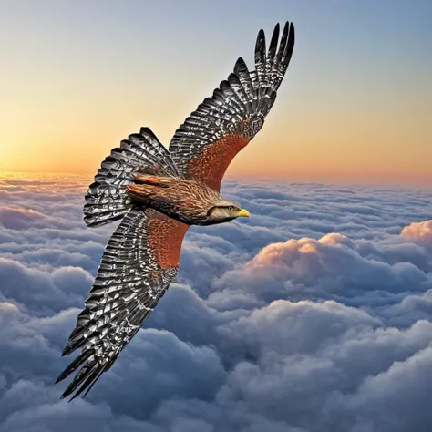 A majestic bird soaring through the cloudst,<lora:HMSGé¸ç±»æå½±XL-000001:1>,