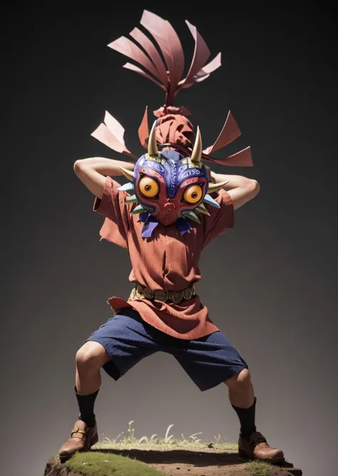 masterpiece, best quality, 1boy, Skull Kid, Forest background, dark, misty,  full body<lora:[P]-SkullKid:1>