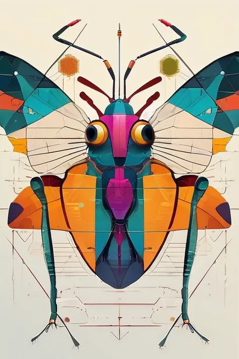 <lora:artfullyinsect_-_v1:0.5>,the front of a new card showing a insect,an abstract graphic of an abstract colorful thing,this colorful illustratio is very abstract,architectural illustrator,colorful minimalism,detailed rendering,fragmented planes,inventive character designs,in the style of multifaceted geometry,in the style of futuristic cyberpunk,hyper-realistic animal illustrations,kimoicore,loose,majestic composition,mechanica,de,gns, textured illustrations, symmetry, staining