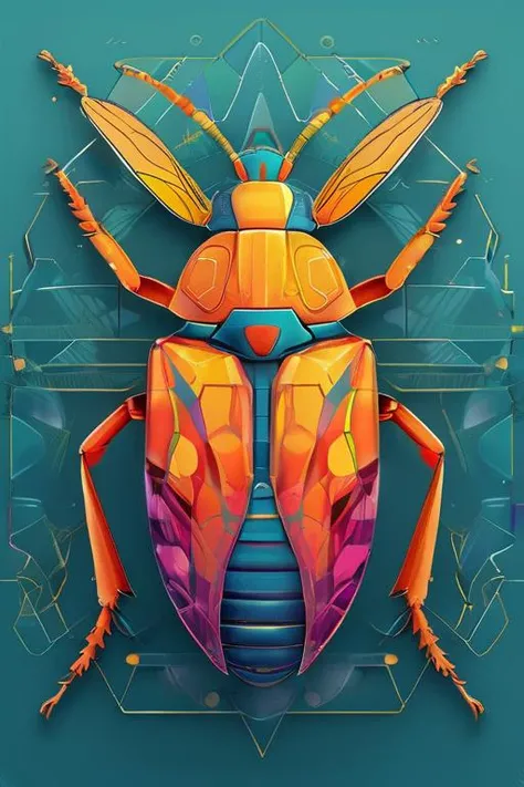 <lora:artfullyinsect_-_v1:0.5>,the front of a new card showing a insect,an abstract graphic of an abstract colorful thing,this colorful illustratio is very abstract,architectural illustrator,colorful minimalism,detailed rendering,fragmented planes,inventive character designs,in the style of multifaceted geometry,in the style of futuristic cyberpunk,hyper-realistic animal illustrations,kimoicore,loose,majestic composition,mechanica,de,gns, textured illustrations, symmetry, staining