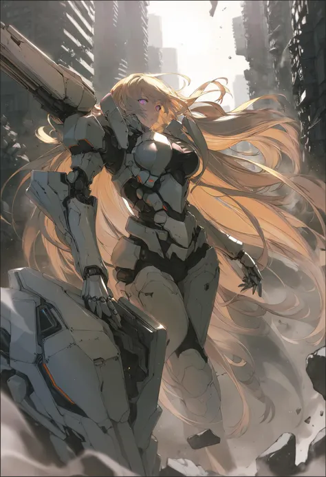 by maimuro, by rella, by_ogipote, by Makoto Kobayashi,
super fine concept art, inventive character and mecha designs, tnstyle,
[mecha:1girl:0.3], mecha musume, mechanical arms, mechanical legs, Tactical soldiers, beautiful mechanics, hard surface, armor, elaborately designed amor, glowing armor, turret walker,
detailed beautiful face and eyes, detailed long hair, medium breast, serious face,
holding a handgun,
kung fu pose,
city, rubble ruins, highly detailed background,
cinematic angle,
beautiful, ultra detailed, extremely detailed CG, unreal engine, beautiful color,  colorful minimalism, sharp image quality, crisp detail, crisp edges, fine texture, detailed rendering,
in the style of futuristic cyberpunk, hyper-realistic mechanical illustrations, majestic composition,  textured illustrations, staining,  high contrast,
masterpiece, (amazing quality:1.5), best quality, high resolution, 4K, 8K, UHD, 
<lora:Rella:0.2>, <lora:Tsutomu_Nihei_OaN_Style:0.65>, <lora:add-detail-xl:1>,  <lora:artfullyinsect_-_v1:0.3>, <lora:IOS_Iridescent_opal_style:0.6>