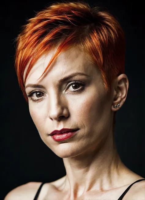 portrait of sks woman by Flora Borsi, style by Flora Borsi, bold, bright colours, orange Mohawk haircut, ((Flora Borsi)), <lora:locon_nanavisitor_v1_from_v1_64_32:1>
