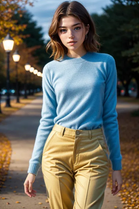 photo of beautiful (emwats0n:0.99), (((walking in a park in fall))), modelshoot style, (extremely detailed CG unity 8k wallpaper), photo of the most beautiful artwork in the world, professional majestic (photography by Steve McCurry), 8k uhd, dslr, soft lighting, high quality, (film_grain:1.2), (bokeh, blurry foreground, blurry background), Fujifilm XT3 sharp focus, f 5.6, High Detail, Sharp focus, dramatic, (((cashmere_longsleeve, chino_pants))), (looking at viewer:1.2), (detailed pupils:1.3), (natural light), (((medium-long shot:1.3)))