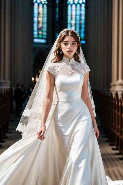<lora:LittleCaprice_v1.0:0.8> LittleCaprice, walking in a cathedral, modelshoot style, (extremely detailed CG unity 8k wallpaper), photo of the most beautiful artwork in the world, professional majestic (photography by Steve McCurry), 8k uhd, dslr, soft lighting, high quality, (film_grain:1.2), (bokeh, blurry foreground, blurry background), Fujifilm XT3 sharp focus, f 5.6, High Detail, Sharp focus, (((highneck wedding dress))), (looking at viewer:1.2), (detailed pupils:1.3), (natural light), (((medium-long shot:1.3))), epiCPhoto, <lora:add_detail:0.5>