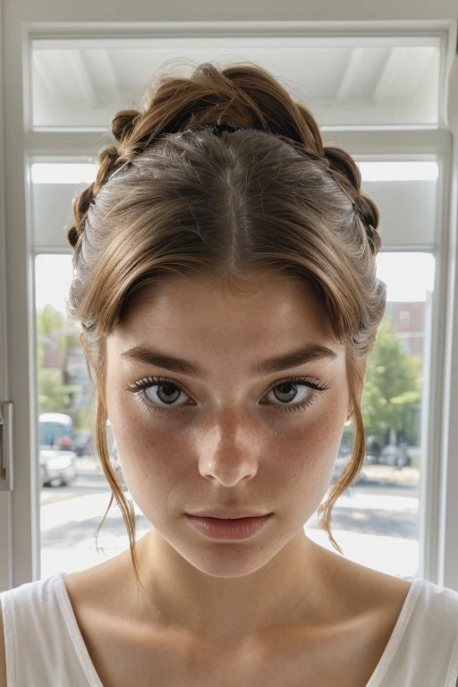 ASCII(shot from a Dutch angle, close up on face:1.2) photo of <lora:hannahstein_v1:.9> HannahStein,
she is wearing sarashi
,
her hair is styled as braided chignon,
she is wearing neck ruff,
BREAK she is (sitting in a cafe:1.1),
silhouetted against the window,