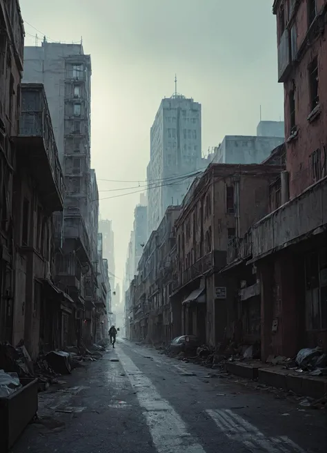 score_9, score_8_up, score_7_up, dark futuristic scenery, atmospheric fog, moonlight, futuristic city,dirty busy streets with open shops, trash on street, run down buildings, (postapocalyptic city:1.3)