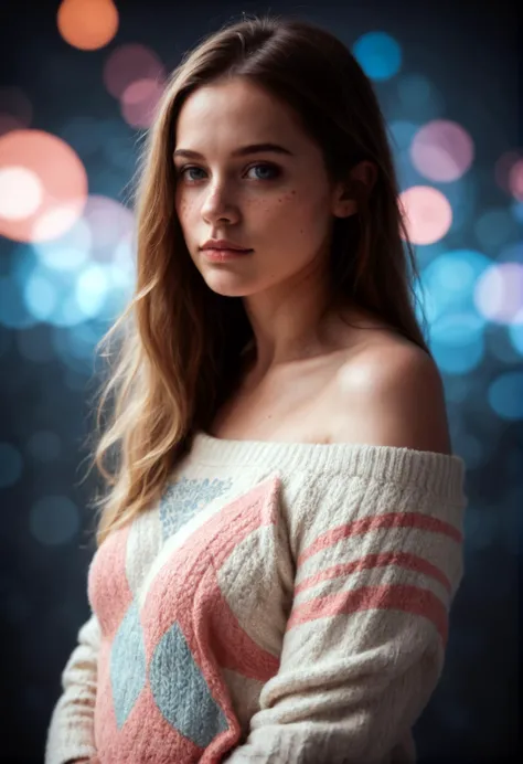 score_9,score_8_up,score_7_up,masterpiece,source_photo,(realistic:1.4)
1girl,mysterious girl with freckles,an exotic girl in off-shoulder sweater,fading backlit background,pastel colors,alluring goddess,amazing depth,double exposure,surreal,geometric patterns,intricately detailed,bokeh,perfect balanced,deep fine borders,artistic photorealism,smooth