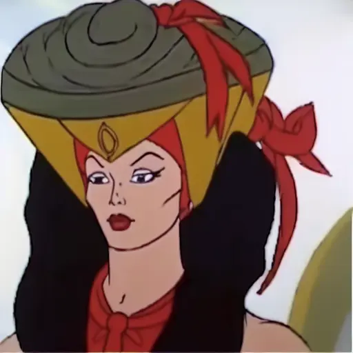 a man with a red scarf on his head and a black background with a red ribbon around his neck, filmation motu style