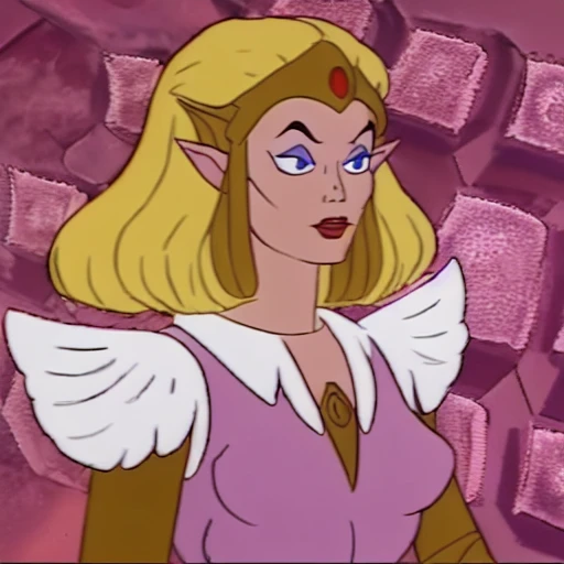 portrait of Zelda, bloom, light sparkles, filmation motu style