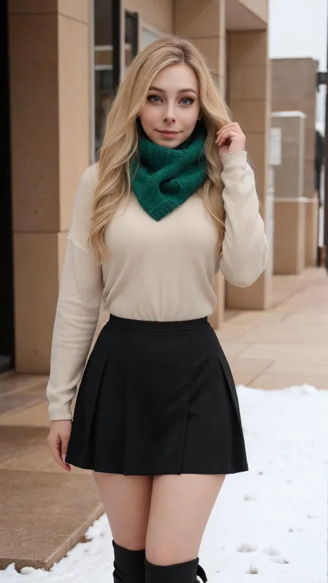 epiCPhoto, (MilschbaumV2TI:0.9), <lora:MSC:1>, blonde_hair, long_hair, wavy_hair, green_eyes,
knit_dress_shirt, checkered skirt, red scarf, snow heeled boot,
<lora:breastsizeslideroffset:0.5>, <lora:microwaist_4_z:0.6>