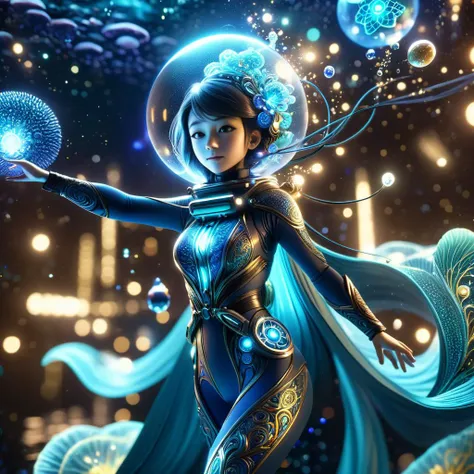 (best quality, masterpiece, absurdres, highres, ultra_detailed, dynamic angle:1.2), photography of 1girl, mage, aquamancer, (colorful:1.3) ornate diving bodysuit, lama scuba helmet, glowing cybernetics, long robe woven with celestial patterns, (spellcasting, arcane knowledge, empowering allies, elemental water magic:1.5), ethereal glowing runes, (underwater:1.2), sea plants, bioluminescence, futuristic, sci-fi, (intricate details, hyperdetailed:1.15), (ultrahigh resolution textures), bokeh, (volumetric, cinematic, dim blue) lighting, caustics, depth of field, <lora:lama_scuba_helmet-xl-v2-000012:0.5>, <lora:EnvyScifiStreamlineXL01:0.1>, <lora:DonMM4g1cXL-v2.1-000010:0.7>