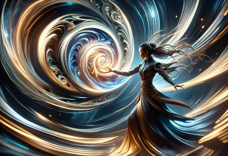 hyper detailed masterpiece, dynamic, awesome quality,female caster casting swirling vortex of wind, bends and distorts the ai, gentle embrace, dancing around an invisible core, pulse DonMM4g1cXL <lora:DonMM4g1cXL_v1.2:1>