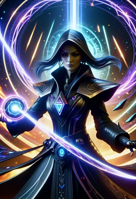 hyper detailed masterpiece, dynamic, awesome quality, female nightblade (convection,pulsating,resonant,shimmering,dark gray celestial,warlock ,temporality,intersecting liness,liquid,triangular prism,singularitie,rubber,obsidian stone translation,electric current,trapezoid magic:1.0) <lora:DonMM4g1cXL_v1.2:0.8> DonMM4g1cXL