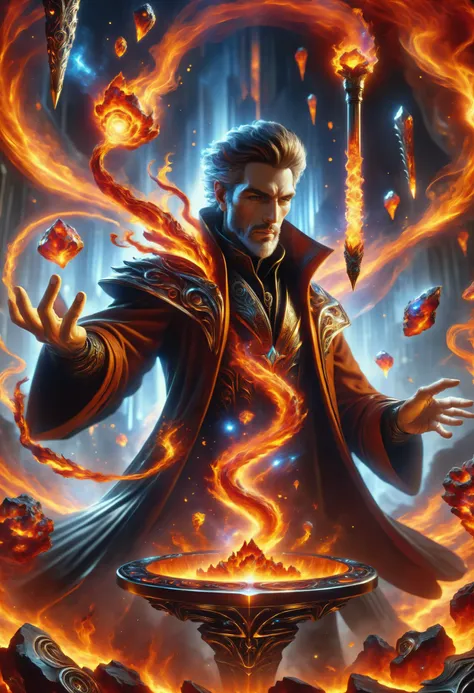 hyper detailed masterpiece, dynamic, awesome quality, a male hologrammancer summoning pneumatic magma DonMM4g1cXL magic, wand <lora:DonMM4g1cXL_v1.2:1>, Perfect Hands, <lora:Perfect Hands:1>