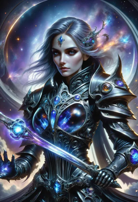 hyper detailed masterpiece, dynamic, awesome quality, female death knight (glassy smoothness,filigreed,illustrious,magical,ferromagnetic,mithral,printmaking tool,blotchy,interstellar warp pattern,space debris,supergiant,nobelium,hematite,fog magic:1.0) DonMM4g1cXL <lora:DonMM4g1cXL_v1.2:0.8>