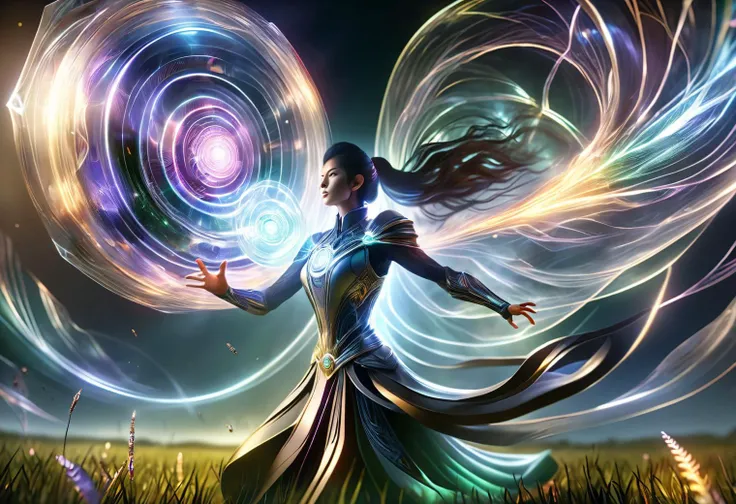 hyper detailed masterpiece, dynamic, awesome quality,female caster casting visible shimmering field of energy, transparent vibrating shield, distorts the air around it, capable of repelling or attracting with significant power, often accompanied by a low resonant hum DonMM4g1cXL <lora:DonMM4g1cXL_v1.2:1>