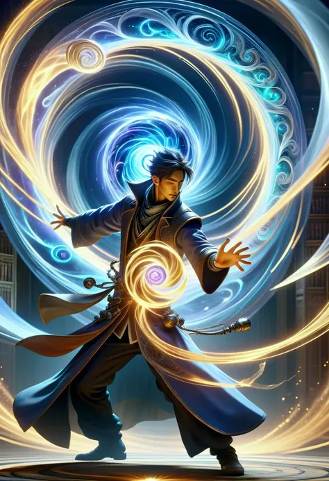 hyper detailed masterpiece, dynamic, awesome quality,  male alchemist   swirling vortex of wind, bends and distorts the ai, gentle embrace,  dancing around an invisible core, pulse <lora:DonMM4g1cXL_v1.2:0.8> DonMM4g1cXL,  <lora:Perfect Hands v2:0.8> Perfect Hands