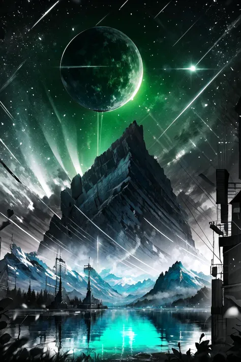 Highly detailed, High Quality, Masterpiece, beautiful, night, (dark environment), mountains, water, trees, <lora:DW-000008:1>