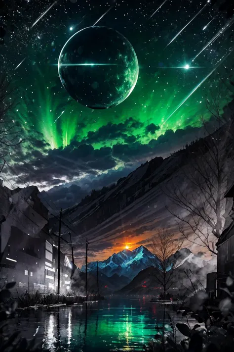 Highly detailed, High Quality, Masterpiece, beautiful, night, (dark environment), mountains, water, trees, <lora:DW-000008:1>