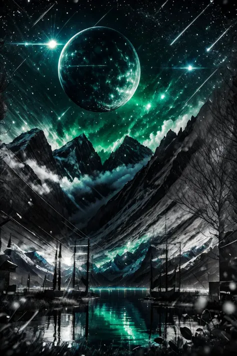 Highly detailed, High Quality, Masterpiece, beautiful, night, (dark environment), mountains, water, trees, <lora:DW-000008:1>