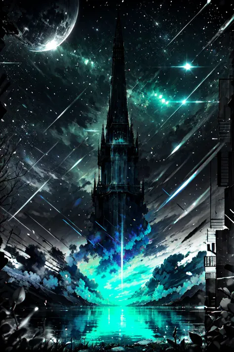 Highly detailed, High Quality, Masterpiece, beautiful, night, (dark environment), mountains, water, trees, <lora:DW-000008:1>