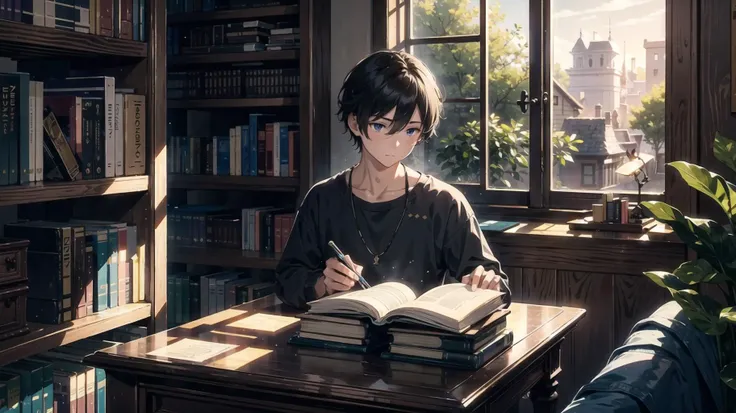 1 male, hidden gem, hidden, book, magic library, (glowing:0.4), soft lighting, masterpiece, <lora:add_detail:0.3>, <lora:DW-000008:0.1>, <lora:LAS:0.2>