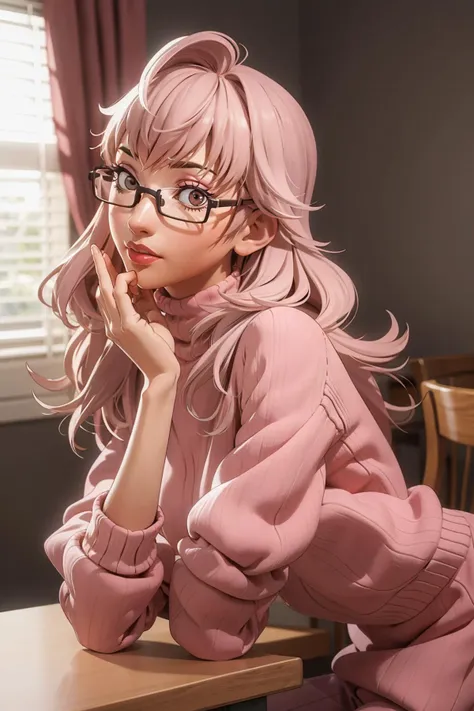 3d,  <lora:CKatherine:0.8> CKatherine, a woman in a pink sweater dress posing for a picture , a character portrait, dau-al-set, glasses, leaning on table, 
masterpiece, best quality, intricate detail
<lora:add_sharpness:1.0><lora:add_sharpness:1.0>