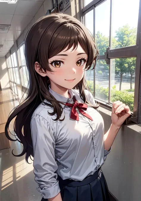 ((Tabletop, Highest quality, High resolution, Hmph, Pixel Perfect, 4K, Hmph, Hmph))), One Girl, single, alone, beauty、The whole body is visible、 ((Mid-wave hair, bangs, Brown Hair)), ((Brown eyes, Beautiful eyelashes, Realistic eyes)), ((Detailed face, Blushing:1.2)), ((Smooth texture:0.75, Realistic texture:0.65, Realistic:1.1, Anime CG Style)), Medium Chest, Dynamic Angle, Perfect body, ((Red bow tie, , , White shirt, Black plaid skirt)), classroom、Looking up from below、Very embarrassing panic smile, 、、(The wind flipped up her skirt, Exposing your buttocks....................、Flip up your skirt with both hands、Her white and pink floral lace panties are completely visible)、