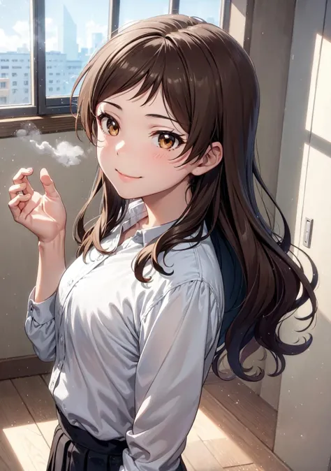 masterpiece, best quality, ultra-detailed,
smile, shiho kitazawa, brown eyes, brown hair, middle school, school uniform, window fog, water drop, steaming body, steam, school hallway, <lora:shiho_kitazawa_v1:1> <lora:school_hallway_v0.1:1>