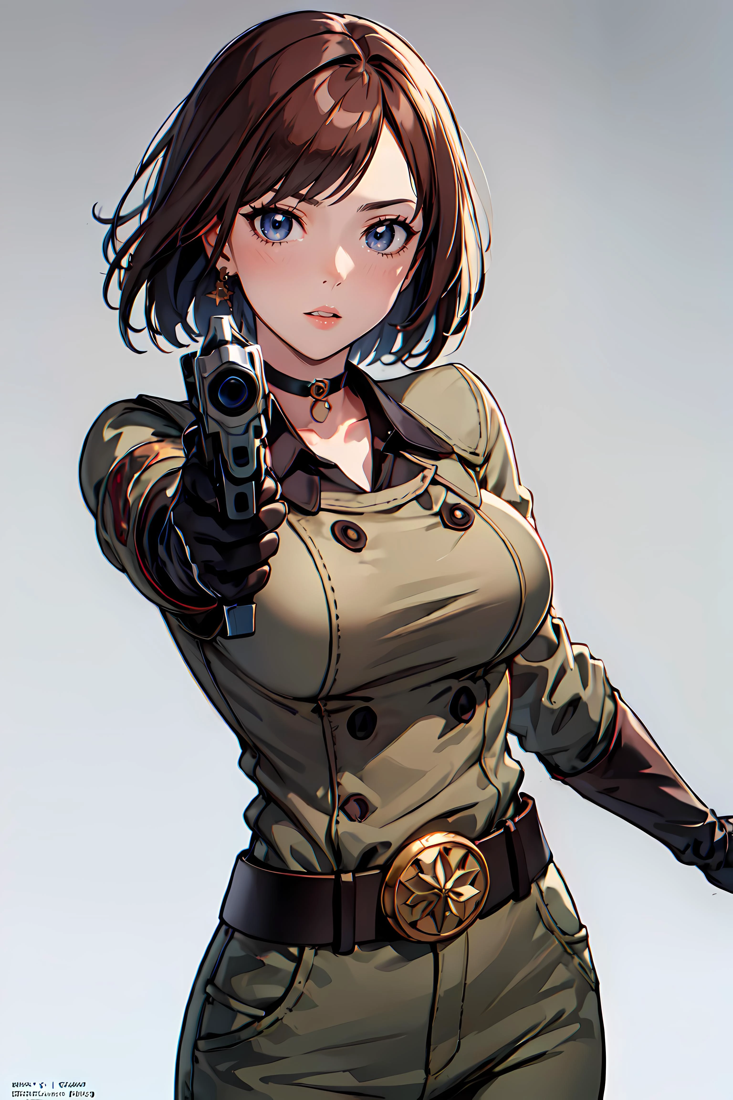 masterpiece,best quality, unreal engine, ultra res, extremely detailed,
1girl, waist, (slender:1.3), (muscular:0.8)
<lora:hews style by goofy ai:0.2><cutesexyrobutts_v2:0.4><lora_puuzaki-puuna-lora-v1:0.2>
<lora:Round_Breasts_V7:0.4>
ROUND BREASTS, big BREASTS
fearless face, parted lips, watchig at viewer,
standing, sexy pose
waist shot, close shot, face focus,
simple background
anime style, key visual,
<lora:Whip:0.8>WHIPMS, GLOVES, UNIFORM, MILITARY, MILITARY UNIFORM,BELT, CHOKER, PANTS, WHIP
Colt revolver handgun, aiming handgun, aimng at viewer
<lora:LoraGoth:0.6>